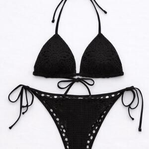 Aerie Sun Lover Crochet Bikini Set Black | NWT Crochet Triangle Top XL